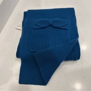 NWT Kate Spade New York Womens  Bow Long Knit Scarf Dual Pockets Soft Warm Blue